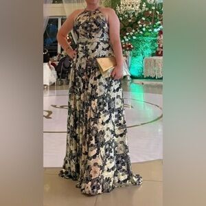 Betsy & Adam Black and Cream Floral Maxi Dress